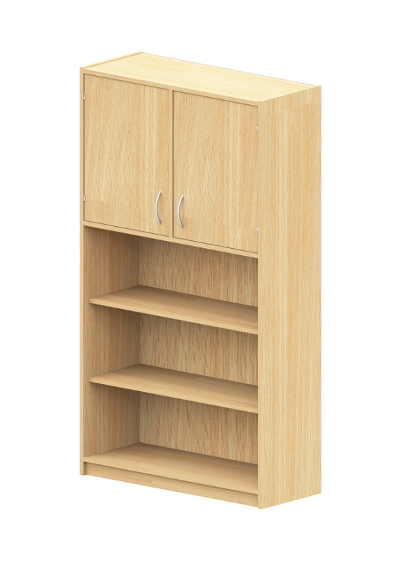Kindergarten Möbel Hochschrank aus Holz Dekor Buche Hell mit oben liegenden Doppeltüren und Einlegeböden